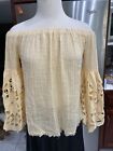 Fp One Free People Orange Off The Shoulder Eyelet Lace Bell Sleeve Top Sz S