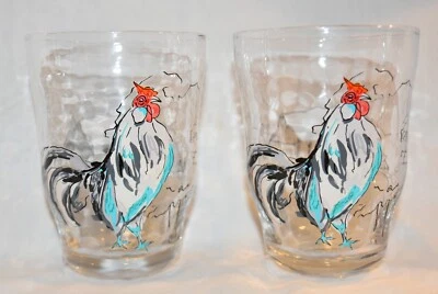 Vasos de jugo Anthropologie Rooster Farm x2 nuevos con etiquetas nuevos Foto 1 de 4