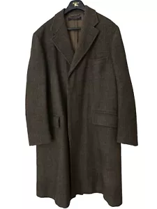 Brooks Brother Wool Tweed Woven Long Coat Men’s Size XL Herringbone Pattern - Picture 1 of 17