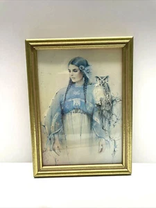 Vintage Wooden 8x6 Framed Picture Sioux Woman By Marie Buchfink 1988 - Picture 1 of 9