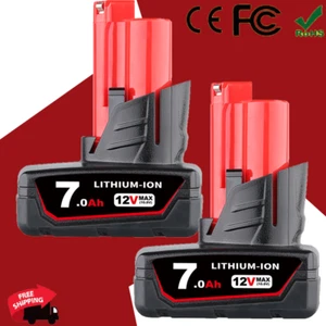 2x Lithium Für Milwaukee M12 Akku 12V 7,0Ah XC 48-11-2460 48-11-2401 M12B5 Tools - Bild 1 von 17