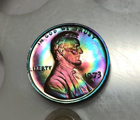 1973 S Proof LINCOLN CENT Monster Rainbow Toned Cover