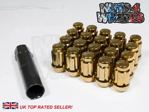 20 x Gold Spline Wheel Nuts M12x1.25 Fits Subaru Impreza Blobeye Bugeye P1 - Picture 1 of 3