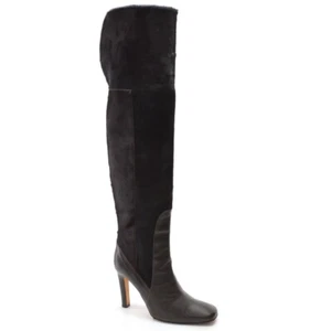 Ladies Tania Spinelli Ponyhair Over Knee Boots 39.5 / 9 Brown Leather Heel Shoes - Picture 1 of 6