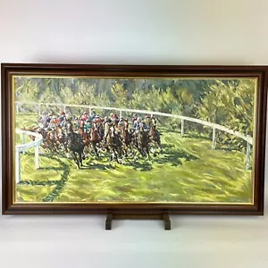 Roy Miller 1972 Rounding The Bend Horse Racing Oil On Canvas 96cm X 54.5cm - Picture 1 of 12