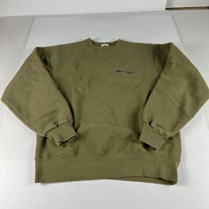 Y2K Champion Sweatshirt Adult Medium Green Faded Embroidered Logo Crewneck - Picture 1 of 13