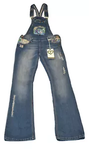 LRG Luxirie Womens Boot Cut Star Fish Kaleidoscope Denim Jean Overalls NWT 25-27 - Picture 1 of 9