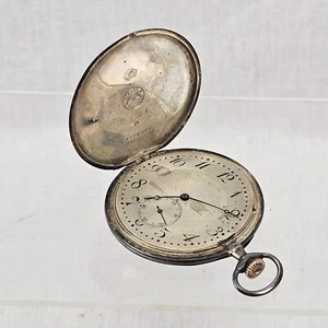 Longines Silver Grand Prix Full Hunter Pocket Watch For Repair - Picture 1 of 13
