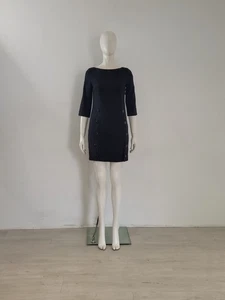Kate Moss Topshop Black Shift Dress UK 10 EU 38 VTG Fitted Button Wiggle 60's - Picture 1 of 15