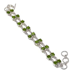Peridot Round Shape Gemstone Handmade Thanksgiving Gift Jewelry Bracelet 7-8" - Picture 1 of 7