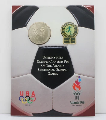 1996 BU USA Atlanta Olympic Games Soccer 50C Coin & Pin - Image 1 of 4