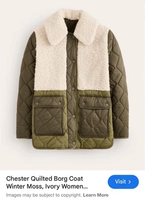 Chaqueta Borg acolchada Boden Chester verde 10us Foto 1 de 4