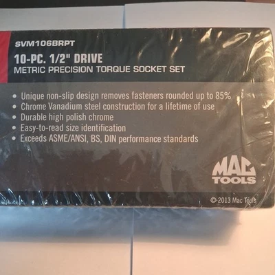 Mac Tools SVM106BRPT, 10mm- 19mm Standard Socket Set, 1/2" Drive, 6 Point, 10pc. - Image 1 of 4