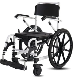 Folding Shower Commode Wheelchair - 300lbs Beside Commode Chair with Padded Seat - Picture 1 of 7