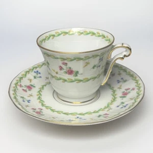 Bernardaud Limoges France Artois Rose Demitasse Porcelain Cup & Saucer Set Green - Picture 1 of 11