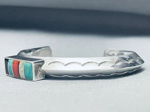 LEST ORTIZ VINTAGE NAVAJO TURQUOISE INLAY STERLING SILVER BRACELET - Picture 1 of 8
