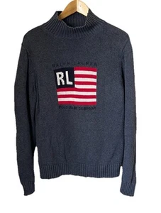 Ralph Lauren Polo Gray vintage American Flag Turtleneck Sweater - Picture 1 of 7