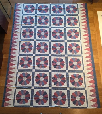 Vtg Grandmas Cheater 13pc Quilt Flower Panels Pillow Floral Fabric 121"L x 91"W - Image 1 of 4