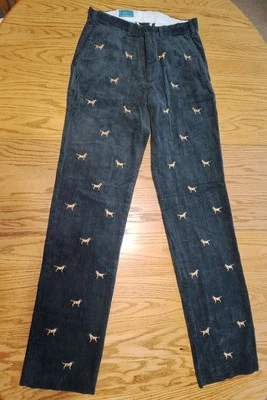Castaway Mens Size 30 X UF Hem Golden Retriever Dog Green Corduroy Pants - Image 1 of 4