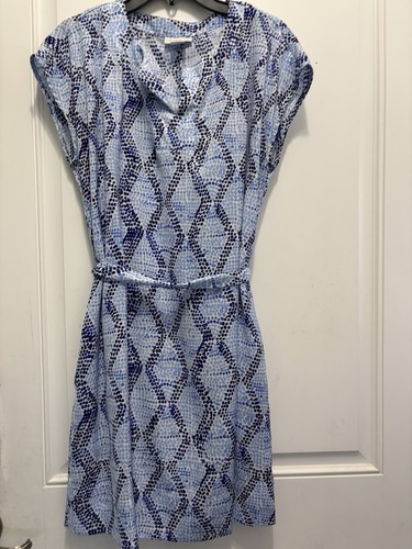 VETEMENTS Abito Liz Claiborne Shift donna PS Petite piccolo blu bianco pois tasca geometrica