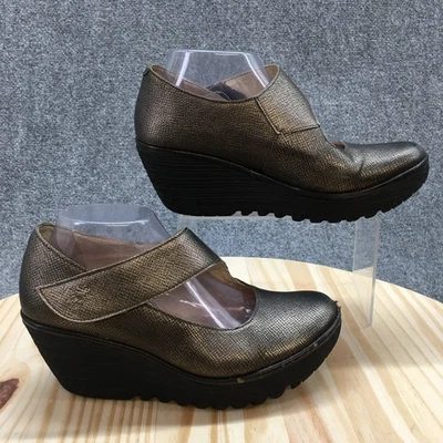 Fly London 鞋女式 40 Mary Jane 棕色钩环休闲楔形高跟鞋 — 第 1/4 张图片