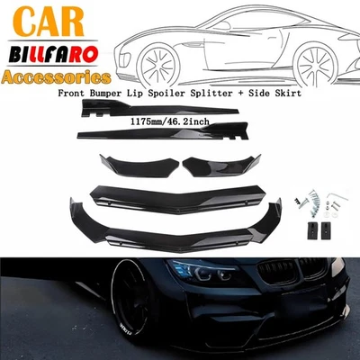 Front Bumper Lip Spoiler Splitter Body Side Skirt Extensions For BMW Gloss Black - Изображение 1 из 4