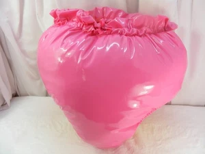 ADULT BABY SISSY PINK PVC WADDLE PADDED DIAPER COVER PANTIES COSPLAY BDSM - Picture 1 of 3