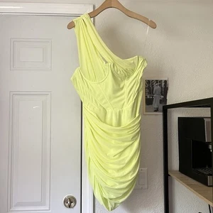 NWT HOUSE OF CB Clementine neon green mesh knit one shoulder corset bustier mini - Picture 1 of 6