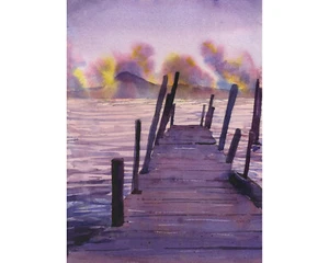 Watercolor landscape Lake Atitlan Guatemala fine art painting home decor (print) - Picture 1 of 12