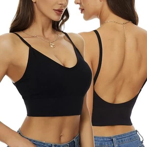 Women Seamless Bralette Low Back Bra Wirefree Padded Sport Longline Backless Top - Picture 1 of 28