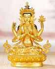Ancienne statue de Bouddha en bronze peinte à la main Bodhisattva Guanyin à quatre bras dorée Tara ;*