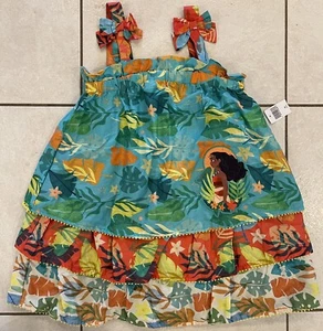 NWT Disney Store MOANA Bow Floral Ruffle Dress Size 5-6  - Picture 1 of 5