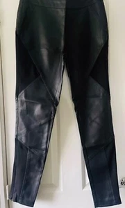 Miss Selfridge Womens Black 2 Tone Material PVC & Fabric Stretch Trousers-UK:10 - Picture 1 of 14