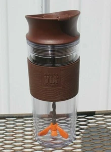 STARBUCKS VIA READY BREW 16 oz MIXING TUMBLER CLEAR BROWN SWIRL MIXER COFFEE CUP - Picture 1 of 5