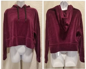 New CALVIN KLEIN Deep Purple Velour Hoodie Cropped Pullover Women's S M L XL XXL - Picture 1 of 6