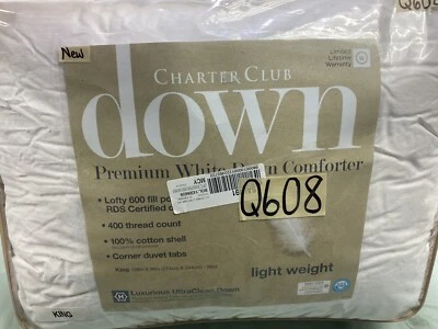 Charter Club Premium White Down King Comforter Light Weight New
