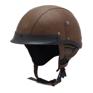 Leather Motorcycle Vintage Half Helmets Biker Cruiser Scooter Touring Helmet DOT - Picture 1 of 7