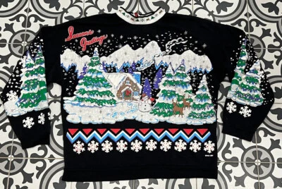 De Colección Temporadas Saludos Cascanueces Feo Navidad Suéter Años 80 Sudadera Pequeña Foto 1 de 4
