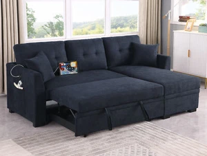 Sectional Sofa Bed L-Shaped Sofa Couch Bed with USB Port, Reversible Sofa Couch - Picture 1 of 11