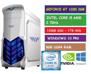 INTEL CORE i5 6400 DESKTOP GAMING PC GT 1030 120 GB SSD 1TB HDD 8GB RAM W10 - Picture 1 of 2