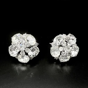 Vintage Coro Clear Cluster Flower Rhinestone Clip On Earrings - Bild 1 von 9