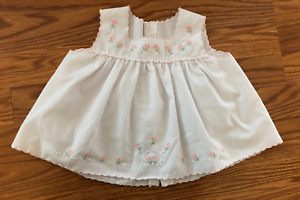 Vtg Baby Sleeveless Dress White & pink Embroidered Flowers Trim see measurments