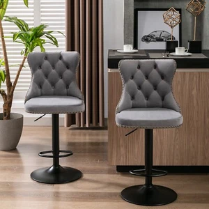 Adjustable Swivel Barstool Counter Height Kitchen Dining Bar Stool Tufted Club - Picture 1 of 10