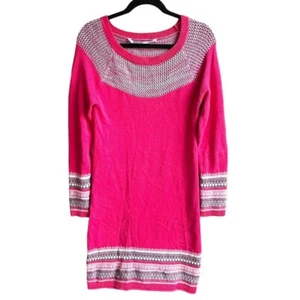 Athleta Size S Pink Cashmere Long Sleeve Round Neck Fair Isle Sweater Dress - Picture 1 of 8