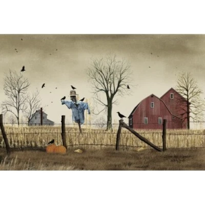Billy Jacobs Canvas Print AFTER THE HARVEST 12"x18"  Scarecrow Barn Crows - Image 1 of 2