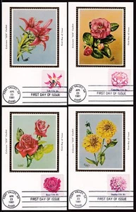 1981 Sc 1876-9 1879a Rose Camellia Dahlia Lily, Colorano maxi-card set of 4 - Picture 1 of 1
