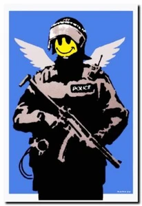 BANKSY-FLYING COPPER ANGEL QUALITY CANVAS PRINT A3Graffiti Street Poster - Picture 1 of 1