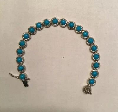 QVC SLEEPING BEAUTY TURQUOISE STERLING SILVER DIAMONDCUT 6-3/4" TENNIS BRACELET - Image 1 of 4