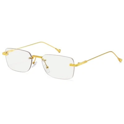 Clear Lens Rimless Rectangle Glasses Gold Frame Fashion Eyeglasses Men Lentes - Image 1 of 2