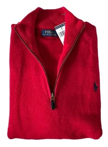 NEW POLO RALPH LAUREN RED WOOL ALPACA PONY MOCKNECK HALF ZIP SWEATER PULLOVER L - Picture 1 of 11
